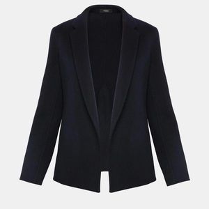 Theory Wool Cashmere Jacket Coat Navy Blue Size 8 New Divide Pleated Back